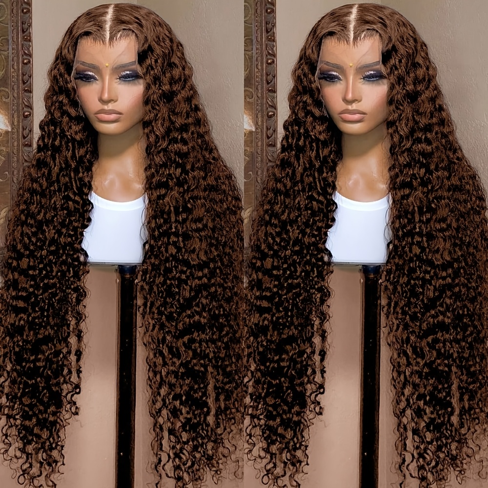 Eyelash Extension Natural Look - Chocolate Brown Deep Wave Frontal Wig
